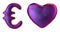 Symbol collection euro and heart made of 3d render purple color. Collection of natural snake skin texture style symbol