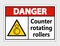 symbol Danger counter rotating rollers sign on transparent background