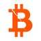 Symbol of the digital crypto currency bitcoin with a crack from the upper left corner, monochrome orange.