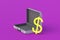 Symbol of dollar near open metal suitcases. Investing in technological development