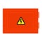 Symbol electricity. Red door and triangular black icon of electricity. Power outage. Warning logo. Caution. Vector concept