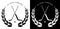 Symbol, emblem of sports sticks for goalkeeper and fielder and black rubber puck for ice hockey with laurel wreath for competition