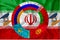 The symbol of the Eurasian Economic Union against the background of the flag of Iraq. Flags of EAEU countries in a circle. 3d