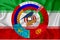 The symbol of the Eurasian Economic Union against the background of the flag of Iraq. Flags of EAEU countries in a circle. 3d