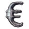 Symbol euro made of forged metal in the center of circle isolated on white background. 3d