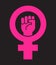 Symbol for female combined with raised fist.