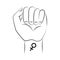 Symbol of feminism raised fist, mirror of venus. Hand with a tattoo. Happy Women`s Day. March 8. Logo.