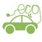 Symbol of a green eco friendly mini car with the inscription eco made of wire