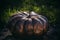 The symbol of Halloween. Trick or treat. Gold pumpkin - Halloween decoration at home.