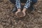 Symbol heart earth day. Handful of dirt hands heart shape. Farm organic earth. Farmer hands soil ground earth dirt garden soil