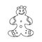 The symbol of the holiday. The cute Gingerbread man icon has a black outline on a white background. A design element for the desig