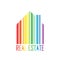 Symbol of house with barcode design and real estate label. Mortgage market and service theme. colorful rainbow spectrum