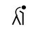 A symbol icon of a person with bend back using a walking stick against a white backdrop