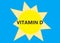 A symbol icon shape of the sun with the black font word vitamin D within blue backdrop