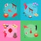 Symbol of Japan Banner Card Set Isometric View. Vector