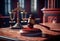 Symbol of Justice: Judge\\\'s Gavel and Scales of Justice in Courtroom - Generative AI