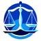 Symbol of justice. Scales of justice in blue circle. AI generated