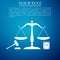 Symbol of law and justice. Concept law. Scales of justice, gavel and book icon isolated on blue background. Legal law