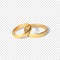 Symbol of marriage couple of golden rings. two gold rings. Vector illustration isolated on transparent background