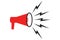 Symbol of megaphone. Red icon of loudspeaker. Concept of news, announce, propaganda, promotion, broadcast, media, message.