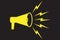 Symbol of megaphone. Yellow icon of loudspeaker. Concept of news, announce, propaganda, promotion, broadcast, media, message.