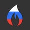 Symbol of natural gas in colors of Russia and Russian national flag.