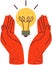 Symbol of new idea, creative project. Line art of light bulb in hands for business brainstorm