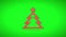 The symbol of New Year and Christmas on a green background. Red glossy Christmas tree with metal star. 3D animation of rotation.