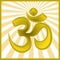 Symbol om on sun burst background