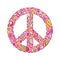 Symbol of peace. Peace sign consists of bright multicolored bubbles drops.