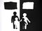 Symbol of a person and family cut out of black and white paper. Interracial family. Space for text. mixed race marriage