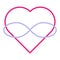 Symbol of polyamory. Heart and infinity. Endless love. White background and linear style. Pink heart