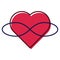 Symbol of polyamory. Heart and infinity. Endless love. White background and red heart with infinity