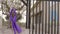 Symbol of a purple ribbon made of fabric and tied with flanges