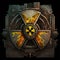 Symbol of radiation plate, warning form radioactive. Generative AI