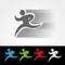 Symbol rate of delivery package or speed icon of download and upload, silhouette of running man, runner