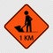 symbol road construction ahead 1km.sign on transparent background