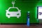 Symbol sign of electric cars charging station. Plug-in charger or socket for PHEV cars or vehicles. Concept of green electricity,