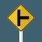 symbol T-Junction Traffic Road Sign isolated on grey sky background.Vector illustration