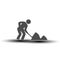Symbol of under construction. Silhouette of man - worker. Icon of laborer throws shovel.