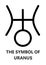 The symbol of Uranus with description words white backdrop