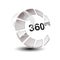 Symbol for virtual tour, glossy silver arrow with globe - button with the inscription 360 and with symbol of wolrd.
