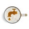 Symbol water tap with drop on the beer foam in glass isolated on white background. Top view. The concept of urination problems