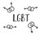 Symbol womans or man in doodle style. Hand written LGBT. Gay parade slogan