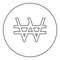 Symbol won Korea money sign KRW currency monetary icon in circle round black color vector illustration image outline contour line