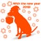 Symbol of the year, orange dog silhouette in a Santa Claus hat