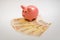 Symbol of year piggy bank pink and blue on white background