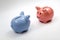 Symbol of year piggy bank pink and blue on white background