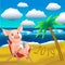 Symbol of the year, piglet, on vacation on the beach