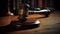 Symbolic antique gavel on wooden table, justice served ,generative AI